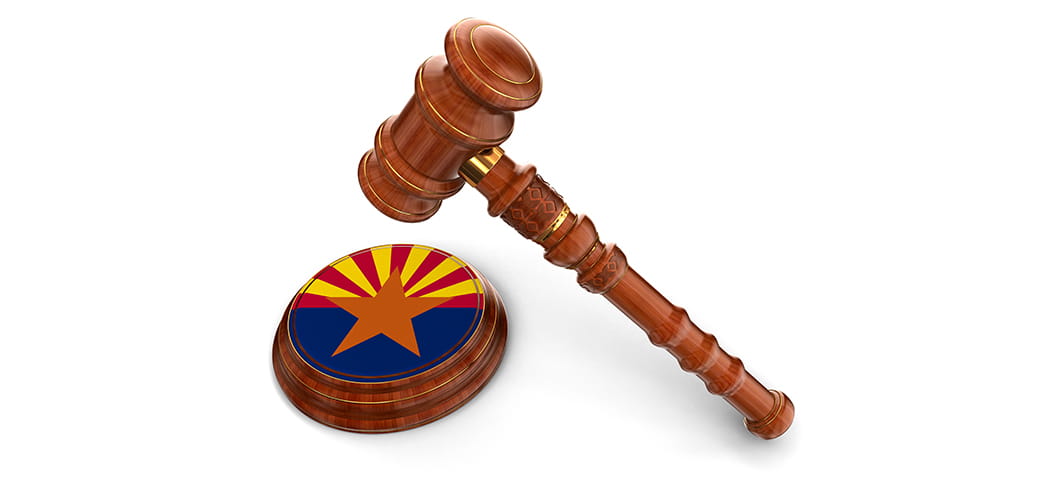 A gavel hits the Arizona flag.