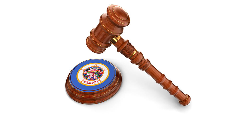 A gavel and the state flag.