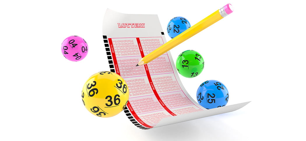 A lotto ticket and lotto balls.