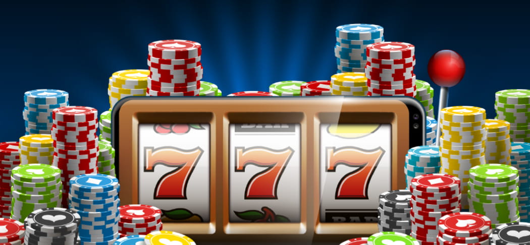 Slot machine and poker chips.