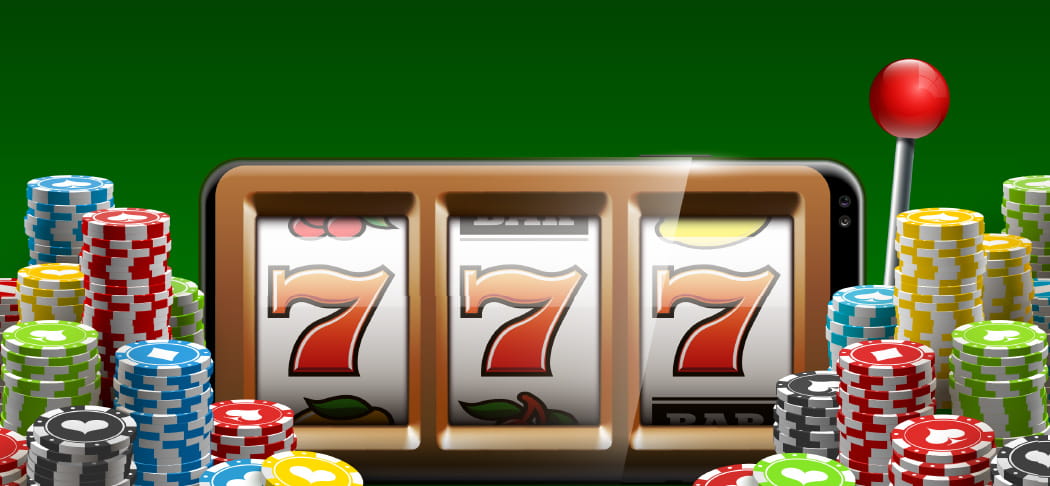 A slot machine and poker chips.