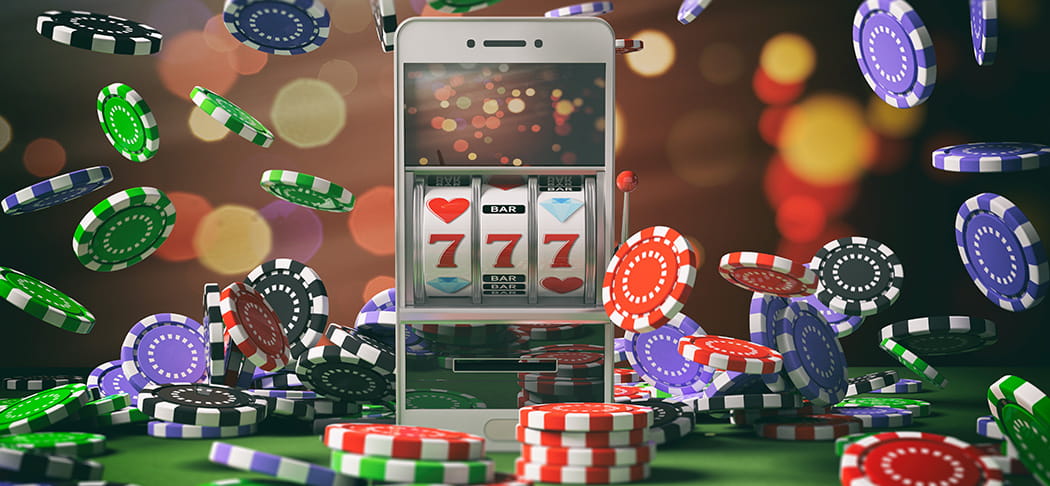 An online slot machine game on a mobile device.