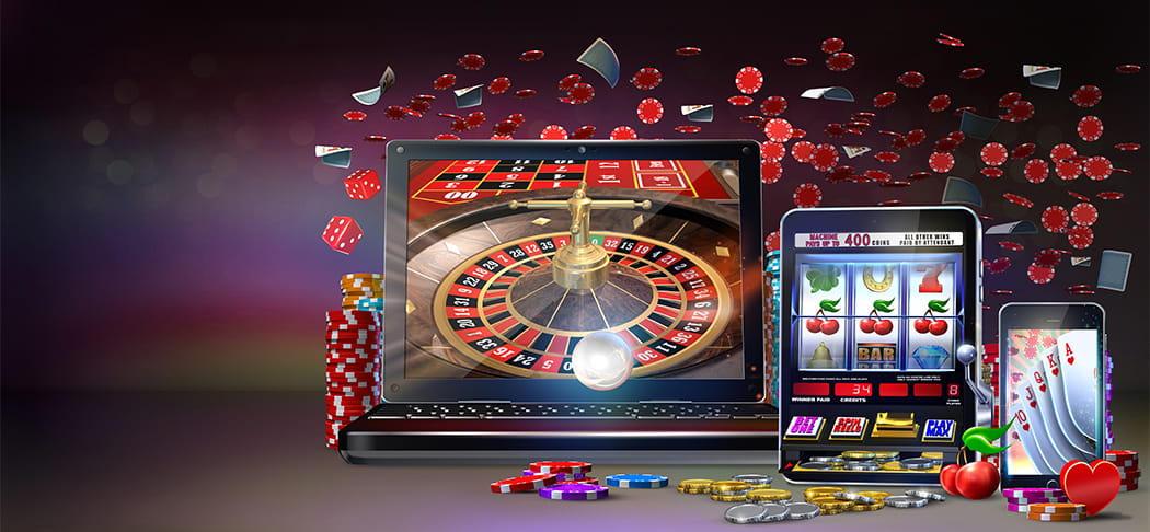An online casino on various mobile devices.