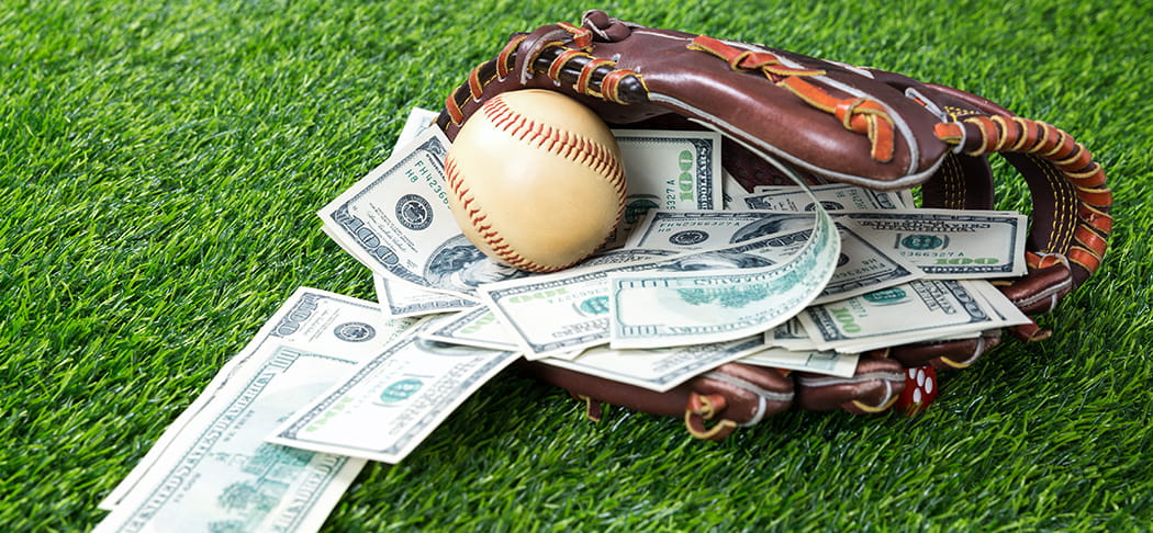 A baseball glove with money in it.